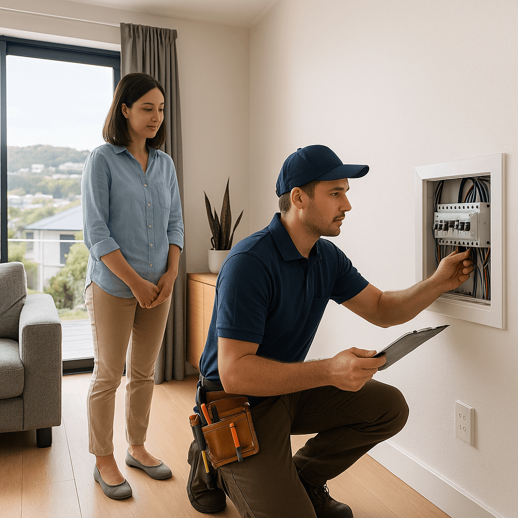 Homeowner organising electrical circuits and outlets in preparation for an inspection