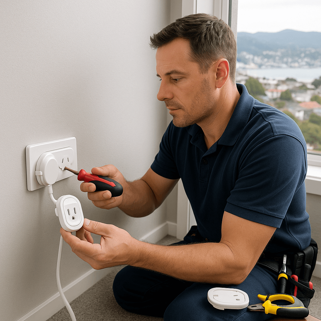 A variety of childproofing tools including socket covers and electric socket locks.