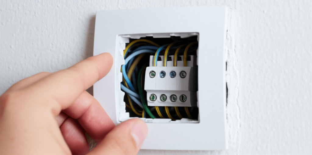 Smart dimmer light switch being professionally installed by electrician