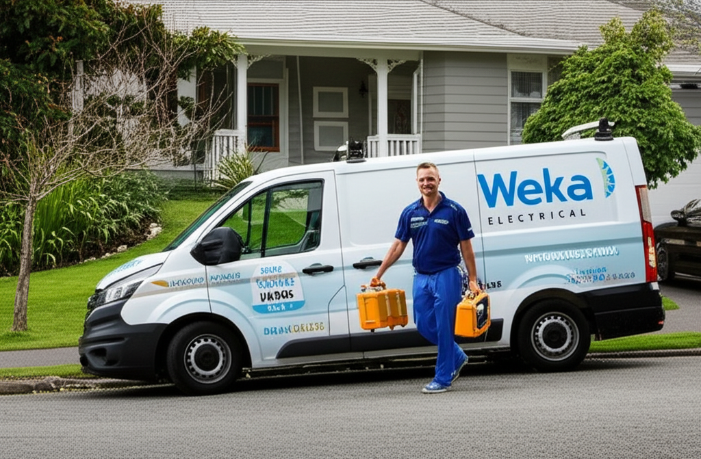 Weka Electrical service van and team providing electrical safety certificates in Wellington