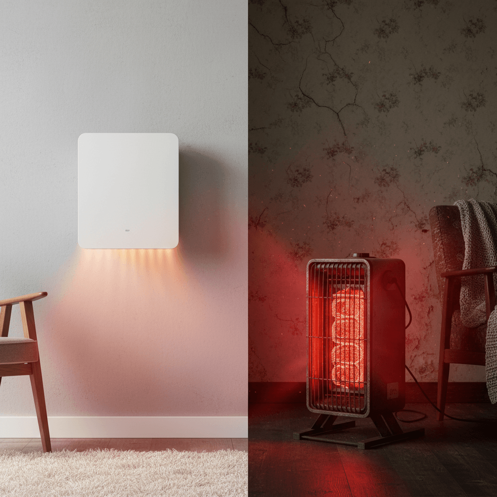Heat pump compared to traditional electric heater for home heating efficiency