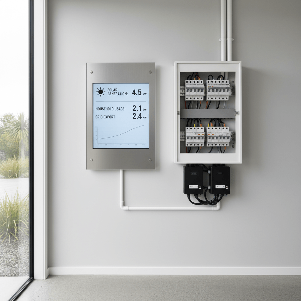 Solar power monitoring system and switchboard in a Wellington home